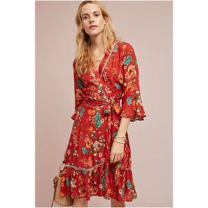 Anthropologie Farm Rio Kenzie Floral Print Short Wrap Dress Size XS